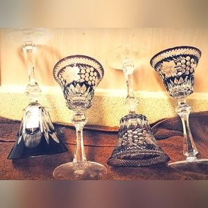Cut Crystal Amethyst Wine Glasses - 5 Pieces
